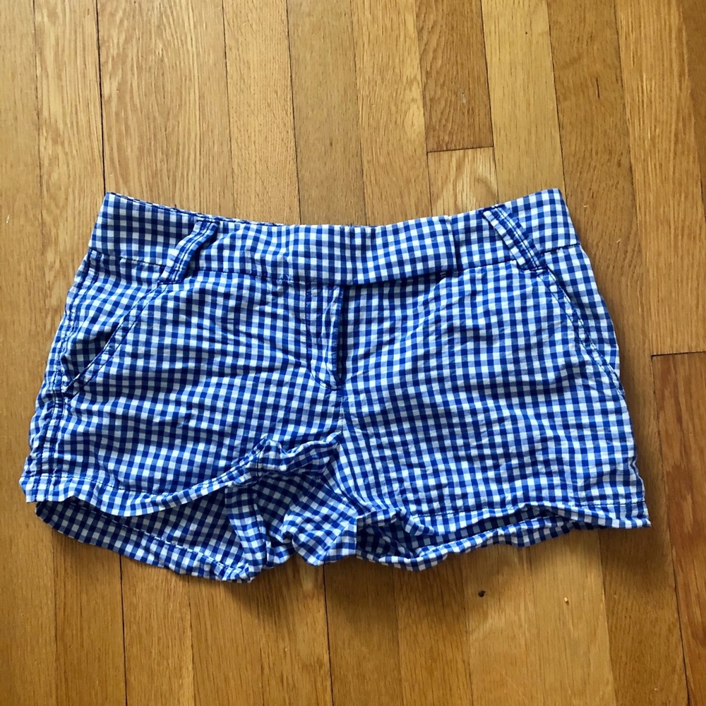 J Crew blue & white gingham checked shorts 6